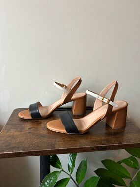 Cole Haan Josie Block Heel Sandals in Black, Tan & White